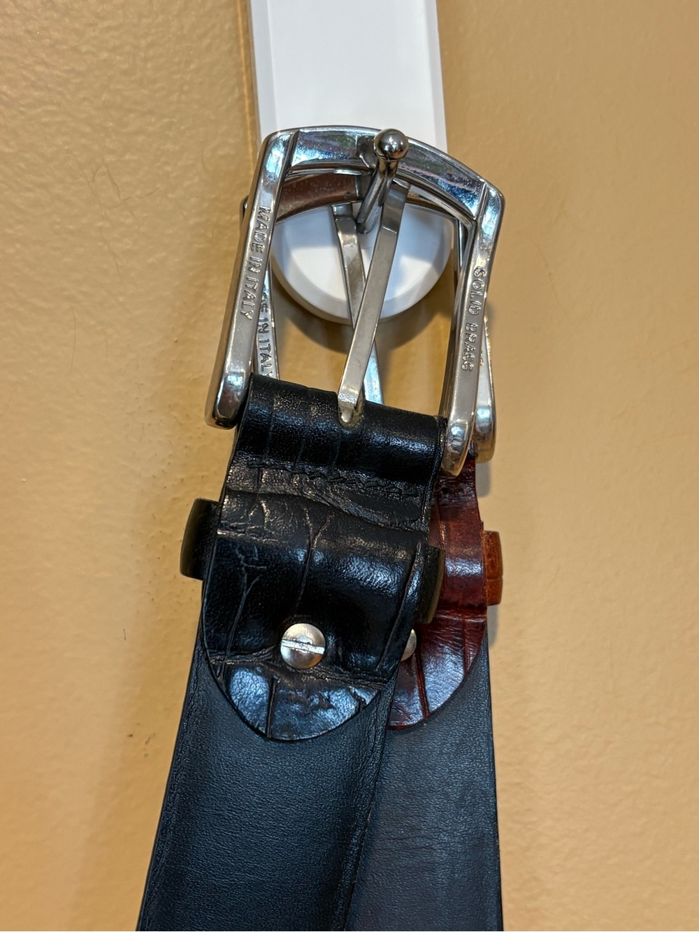 Canali Pair Black Brown Alligator Style Italian Leather Belts Size 34-36 Bundle - Picture 3 of 14